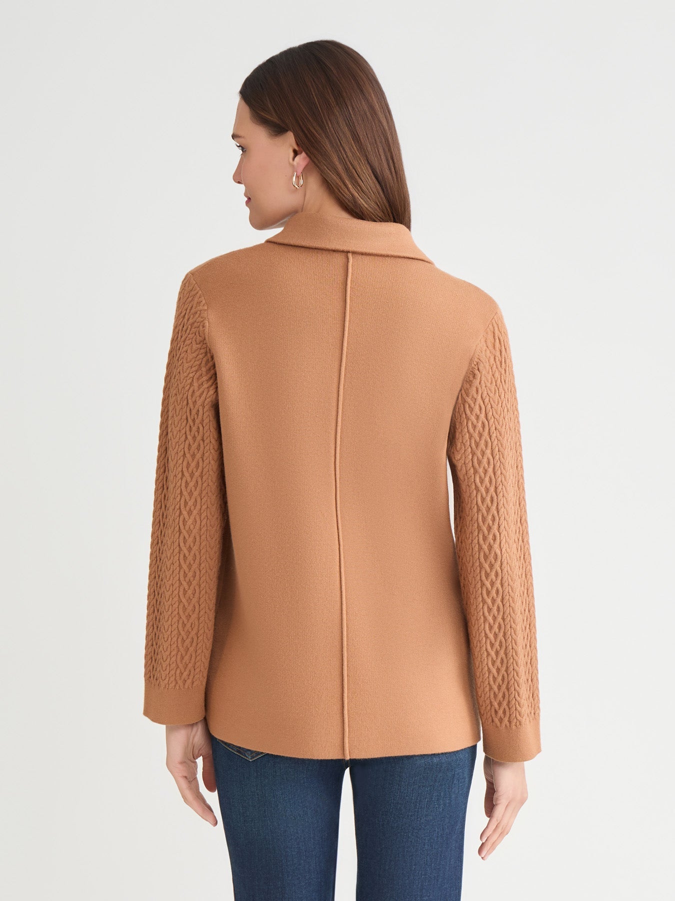 Notch Collar Cable Knit Sleeve Blazer