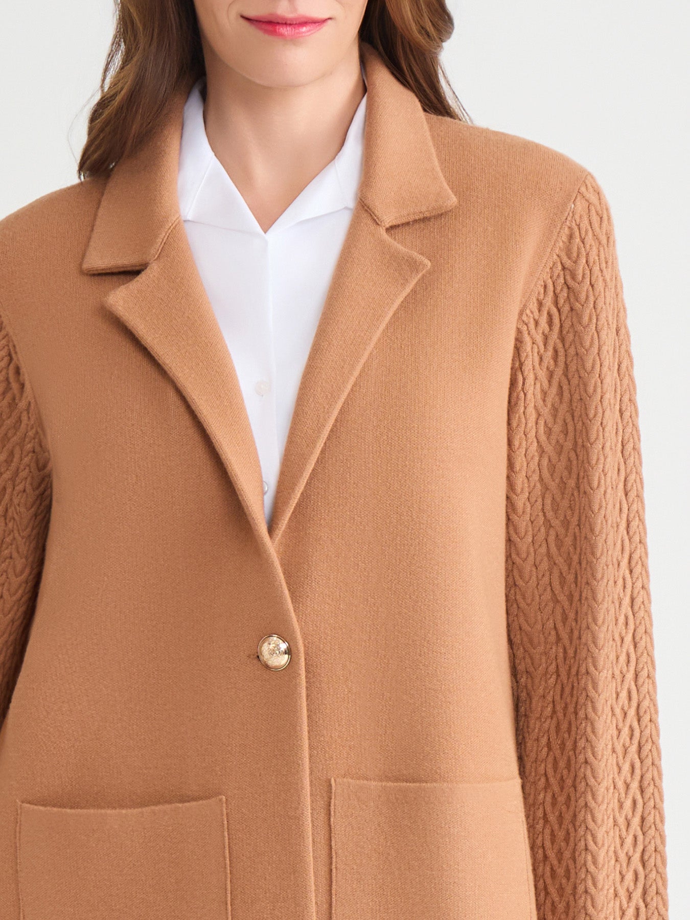 Notch Collar Cable Knit Sleeve Blazer