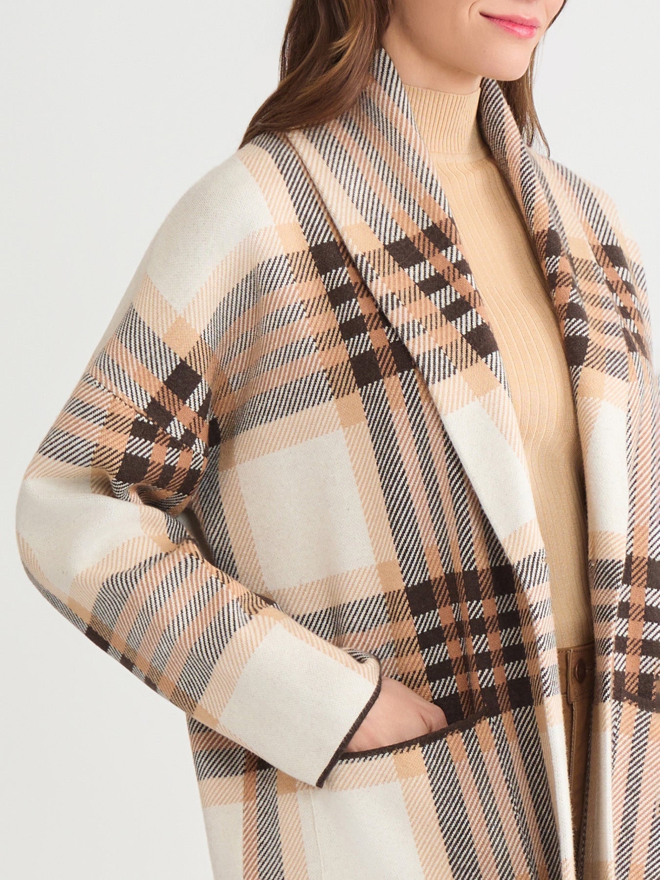 Wide Lapel Plaid Coatigan