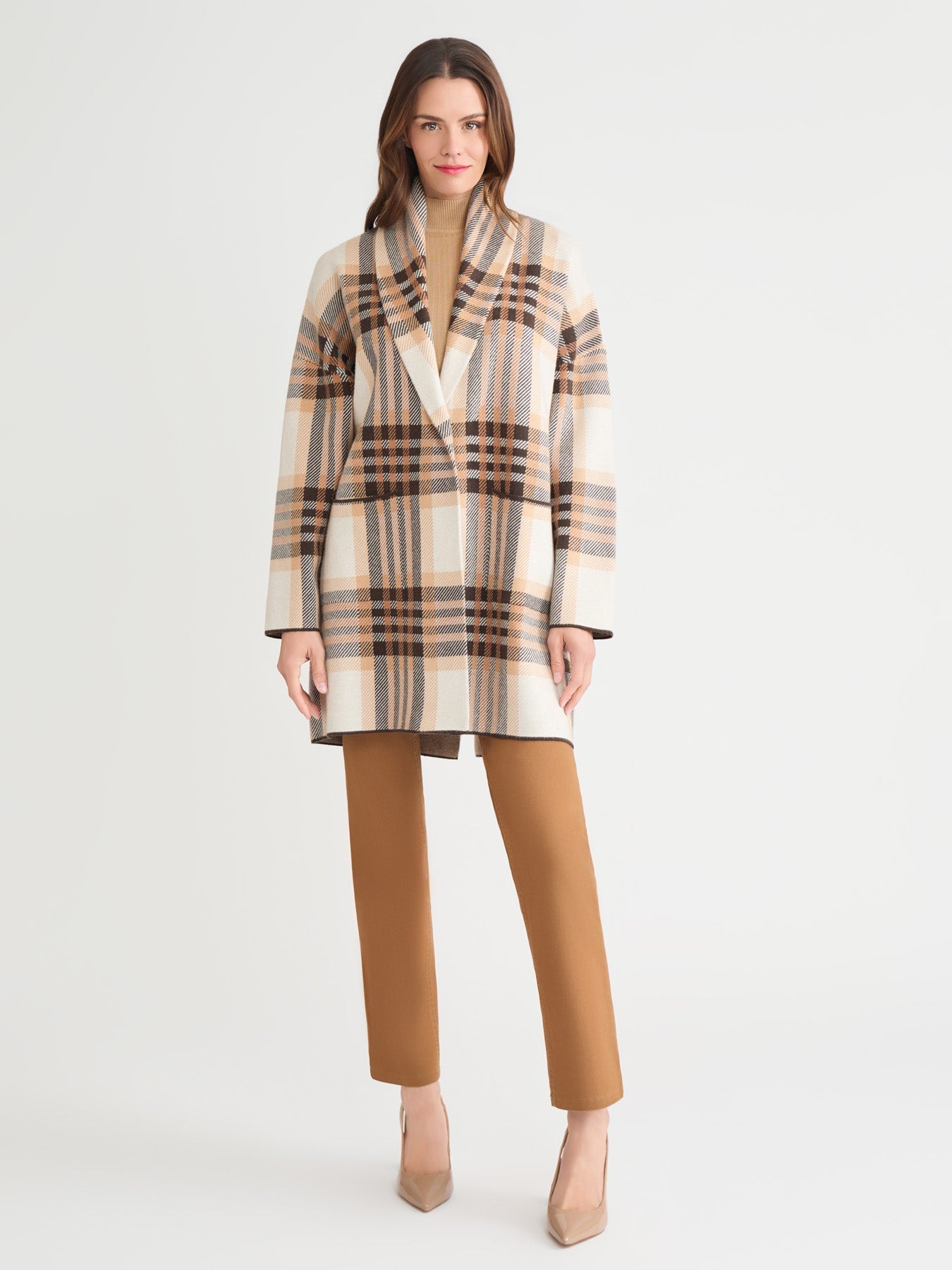 Wide Lapel Plaid Coatigan