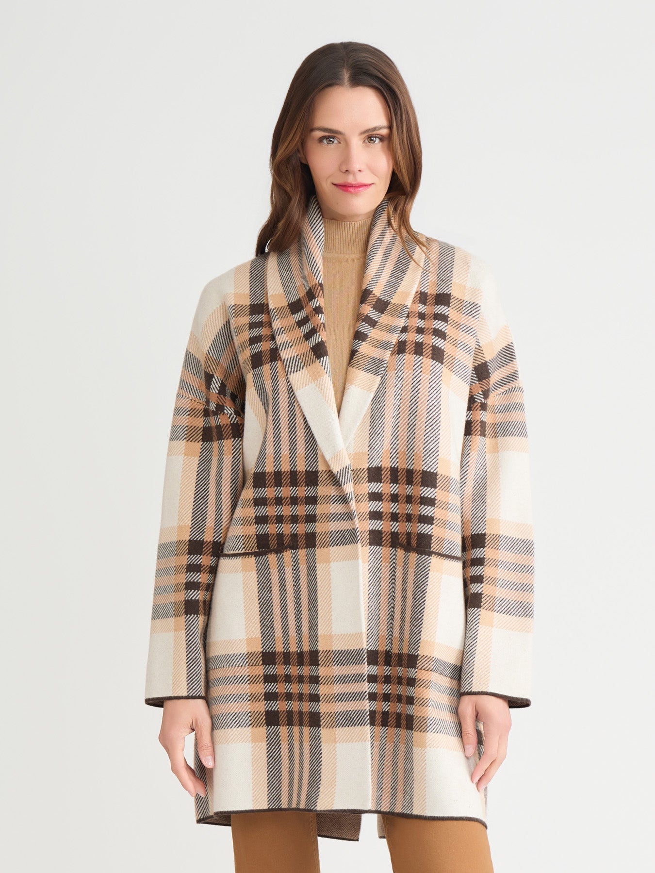 Wide Lapel Plaid Coatigan