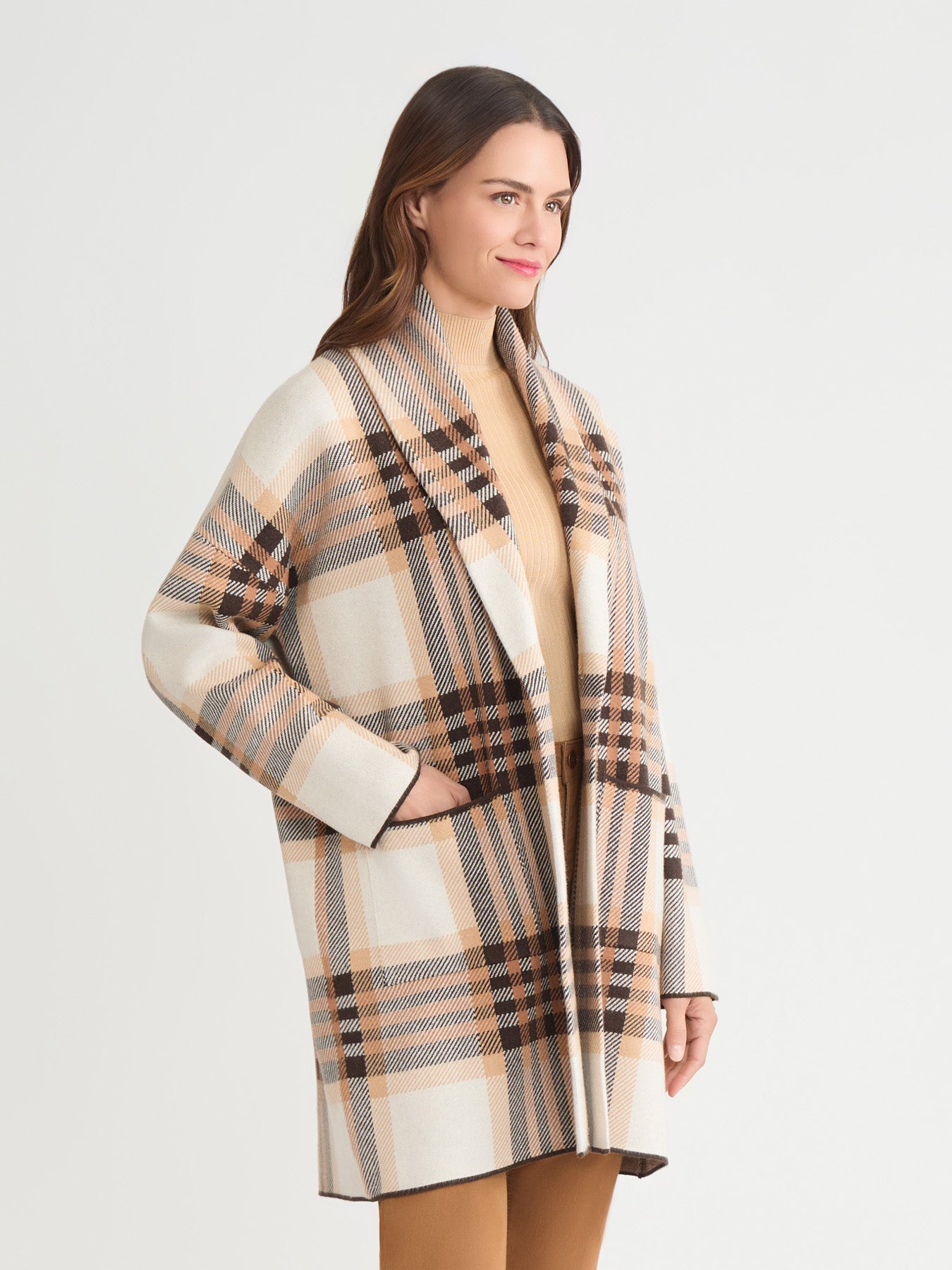 Wide Lapel Plaid Coatigan