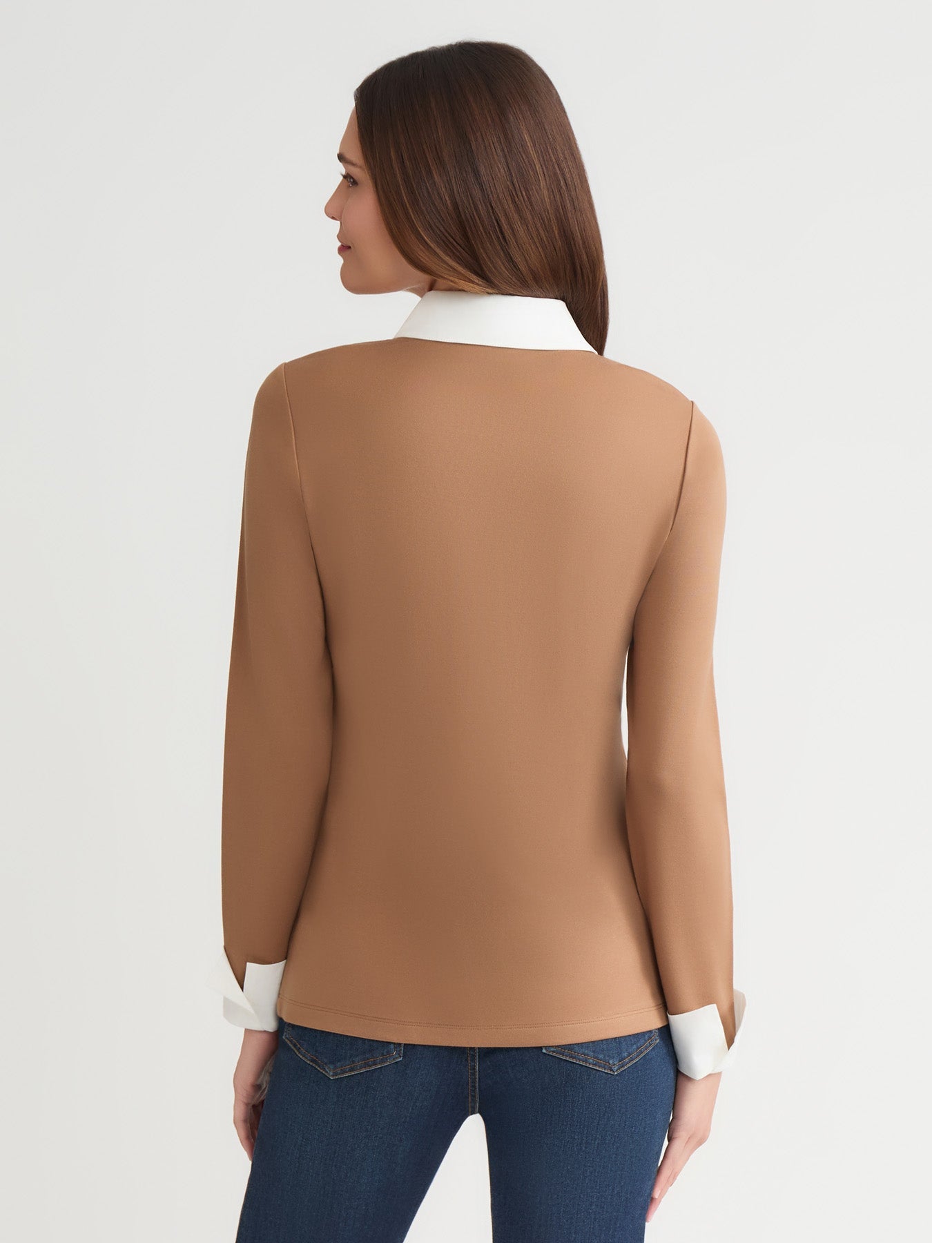 Collared Shirt V-Neck Two-Fer Top, Serenity Knit