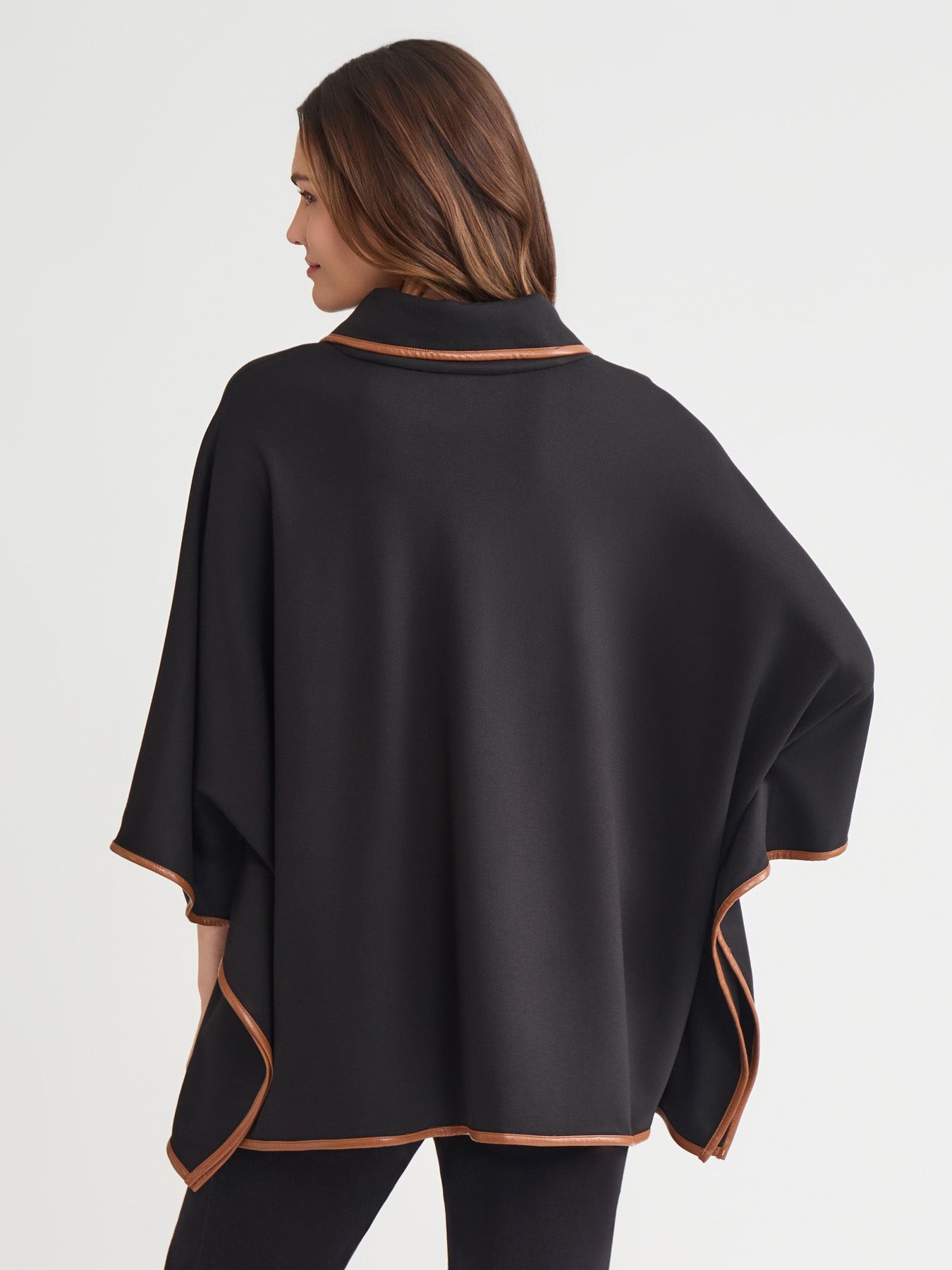 Contrast Trim Poncho, Serenity Knit
