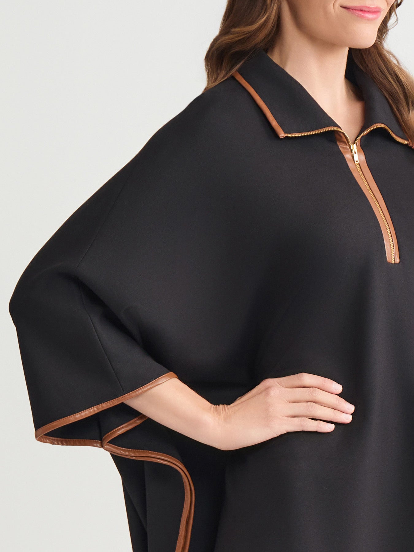 Contrast Trim Poncho, Serenity Knit