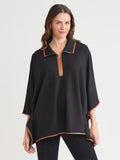 Plus Contrast Trim Poncho, Serenity Knit