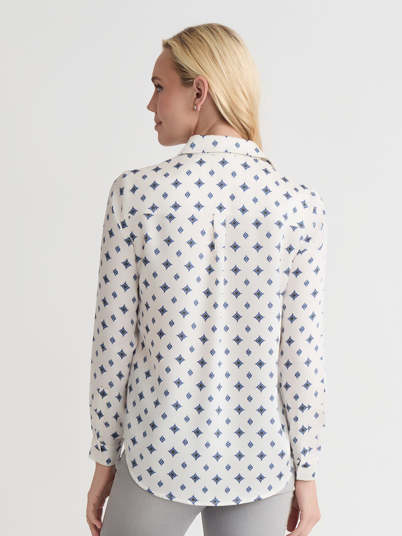 Button Down Blouse, Satin Twill