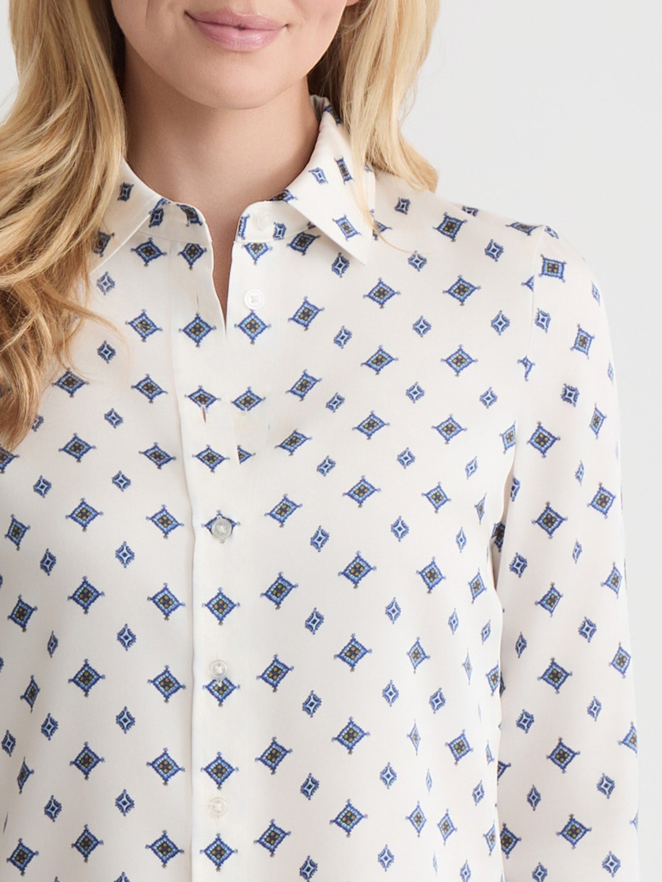 Button Down Blouse, Satin Twill