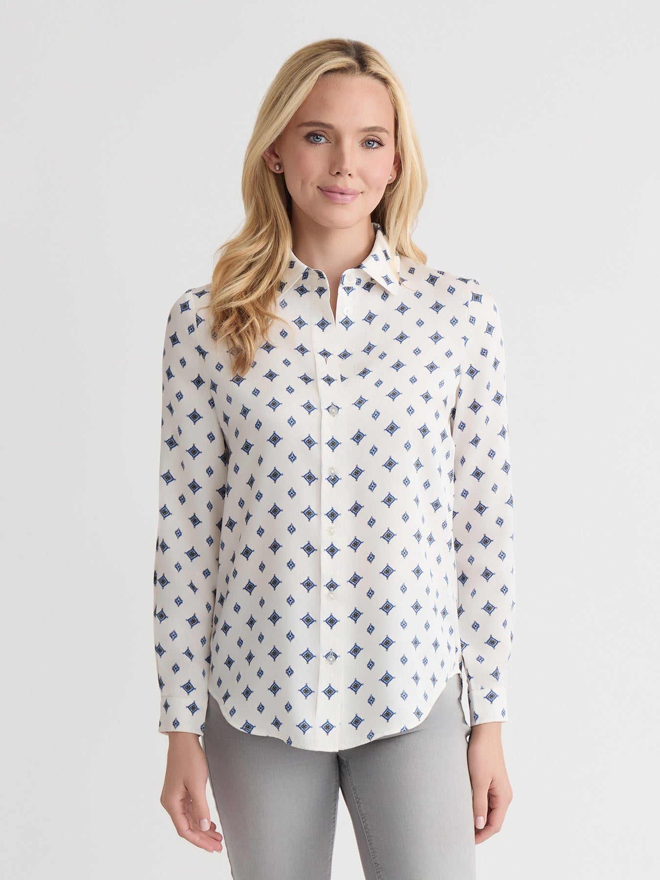 Button Down Blouse, Satin Twill