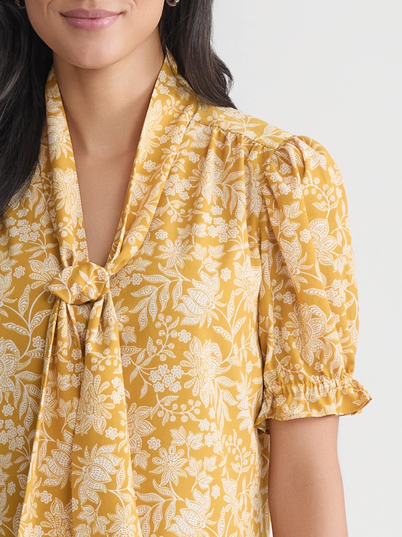 Petite Tie Neck Shirt, Printed Crepe de Chine
