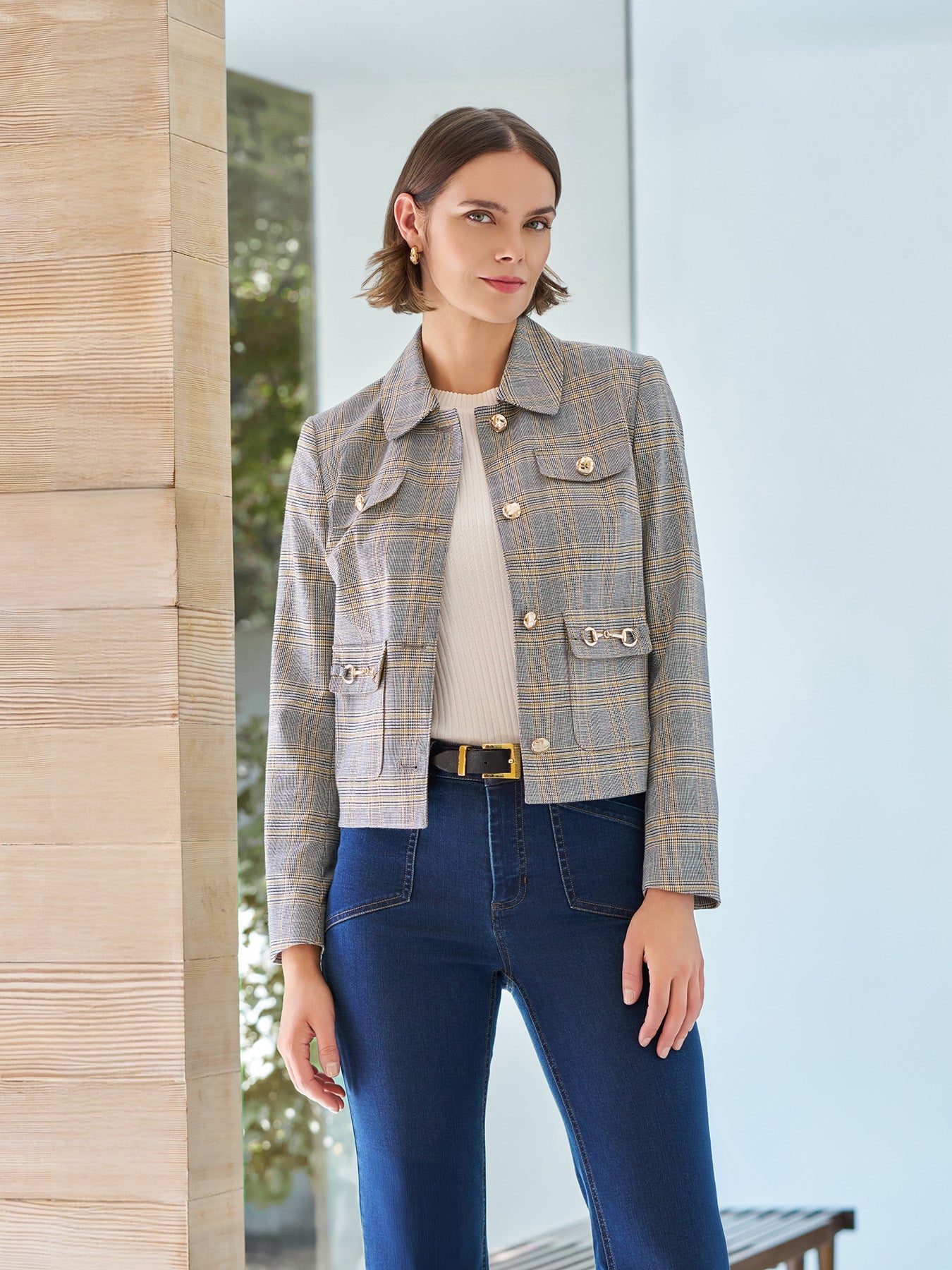 Button Down Jacket, Glen Plaid