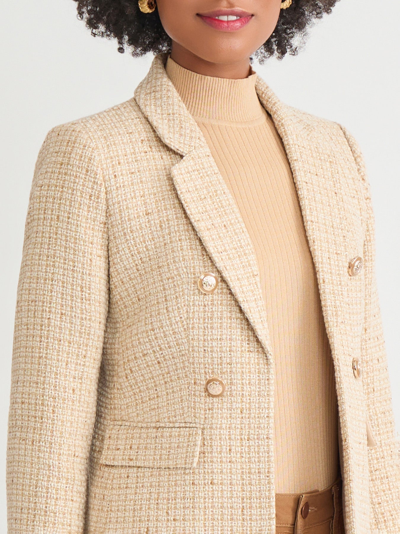 Faux Double Breasted Blazer, Tweed