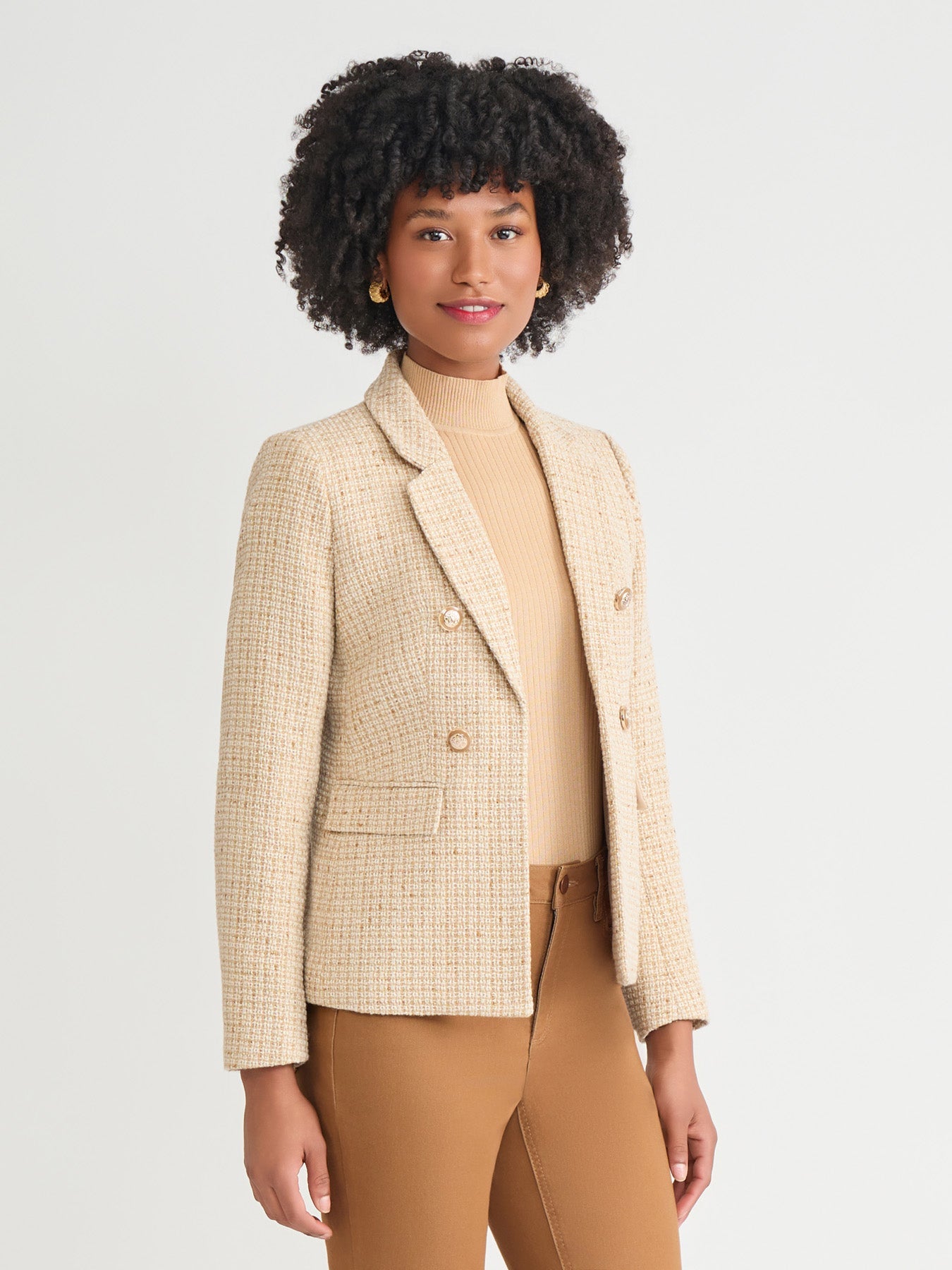 Faux Double Breasted Blazer, Tweed