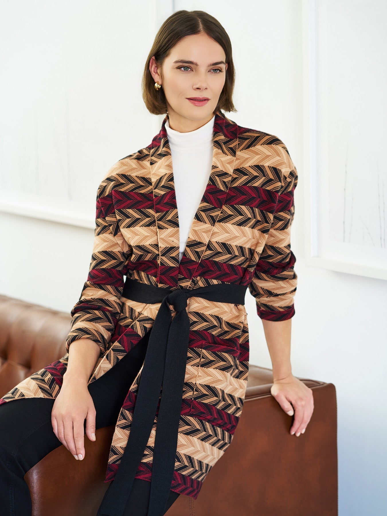 Chevron Belted Cardigan