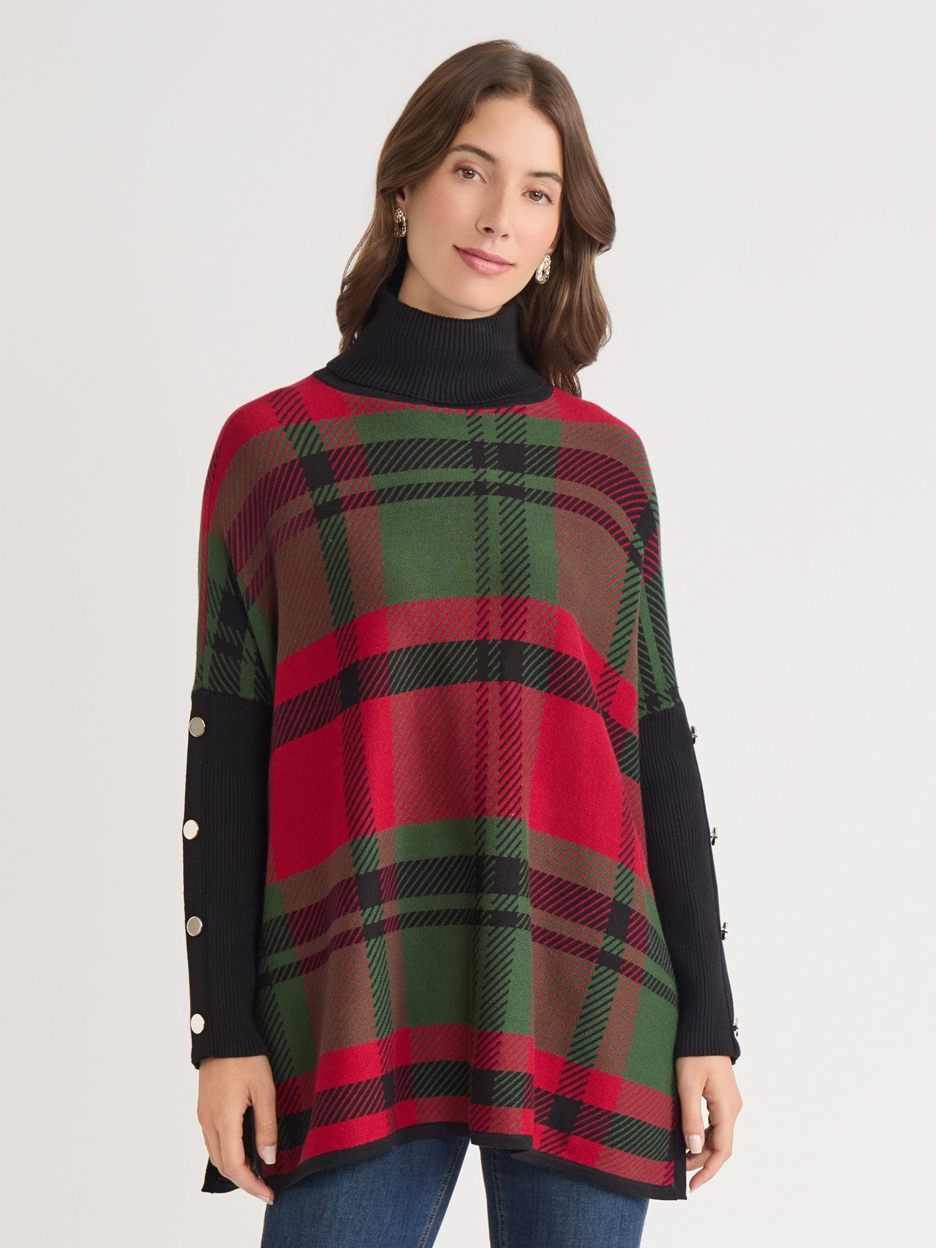 Plaid Turtle Neck Poncho