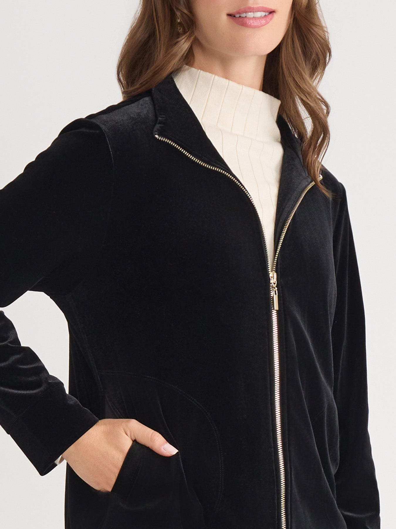 Mock Neck Zip-Front Velour Jacket