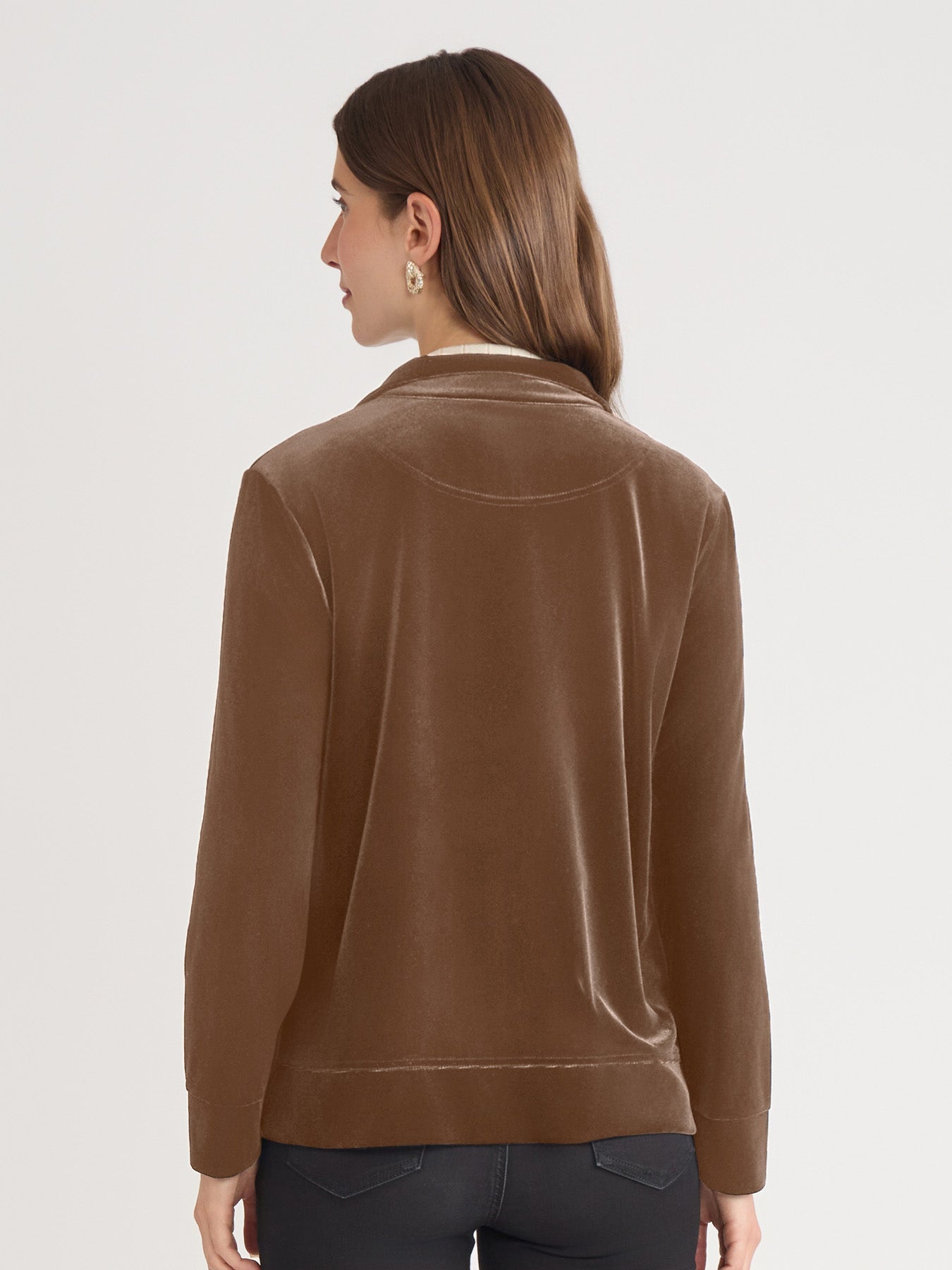 Mock Neck Zip-Front Velour Jacket