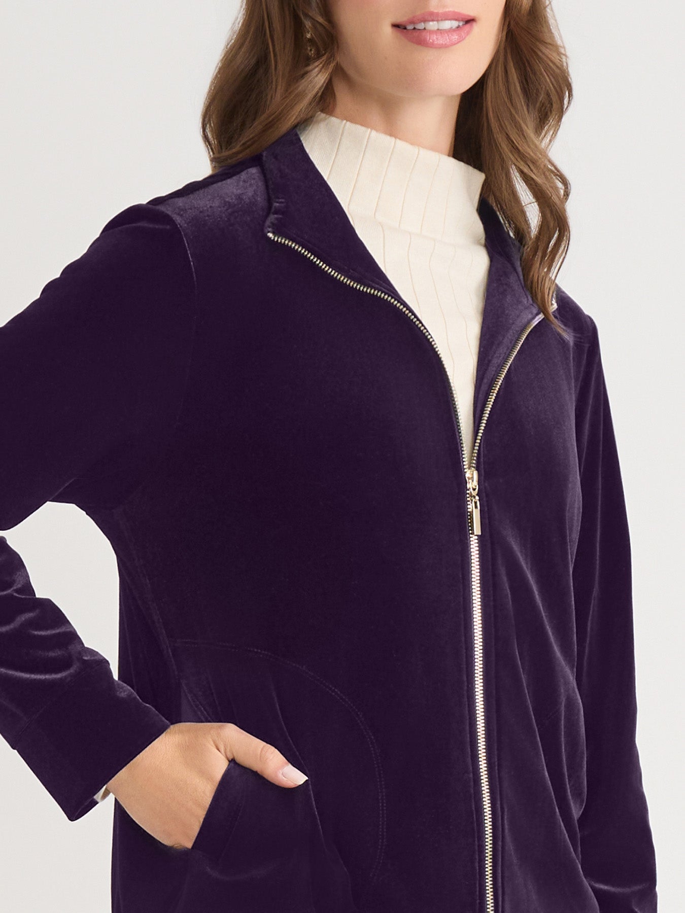 Mock Neck Zip-Front Velour Jacket
