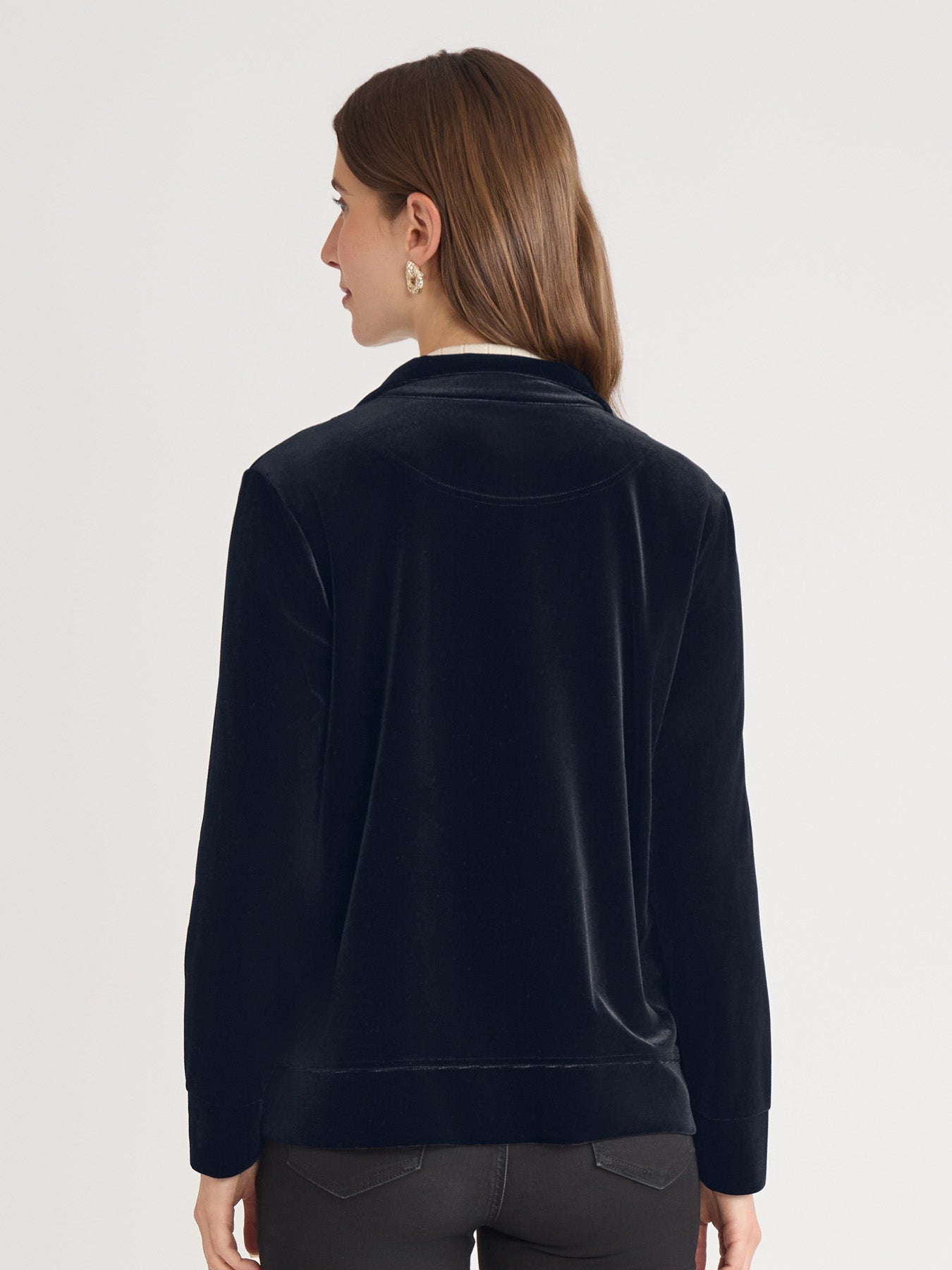 Mock Neck Zip-Front Velour Jacket