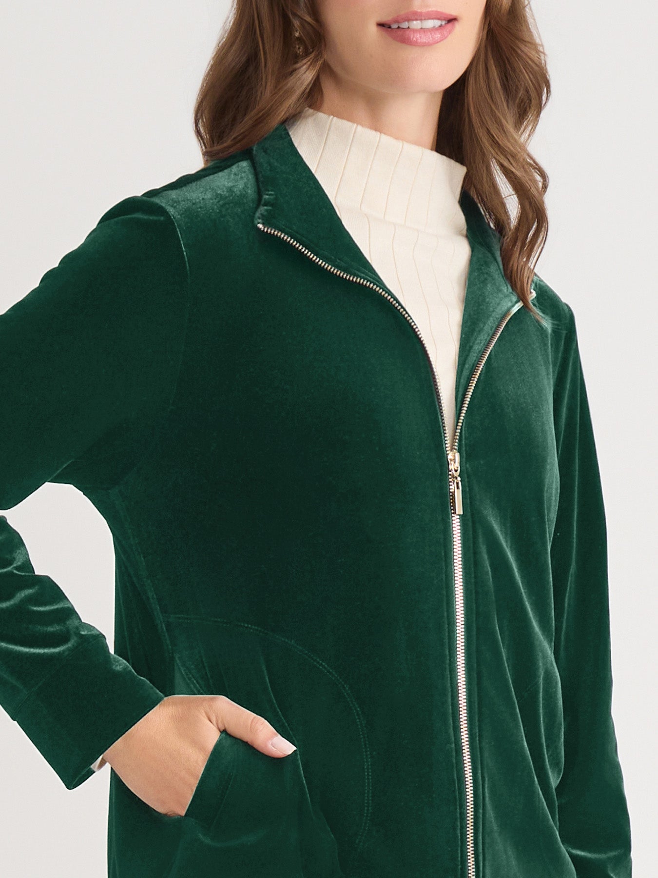 Mock Neck Zip-Front Velour Jacket