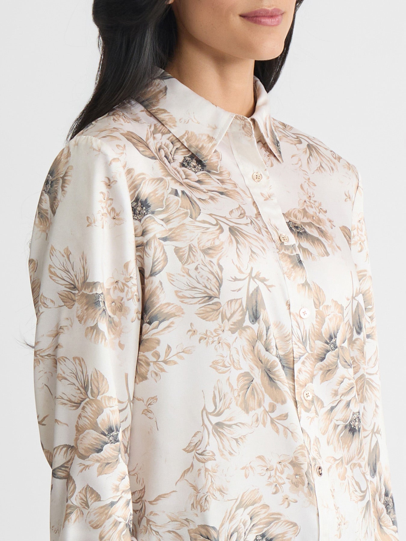 Button Down Blouse, Satin Twill