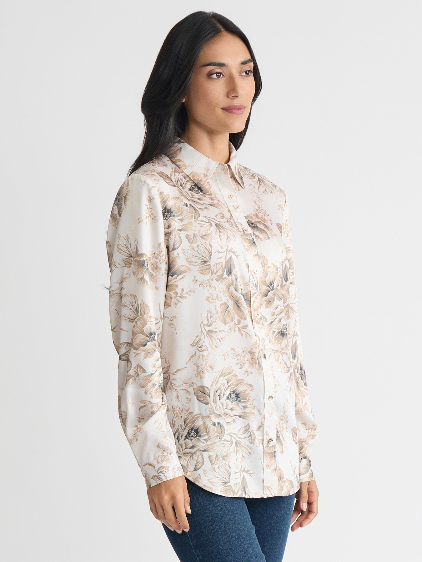 Button Down Blouse, Satin Twill