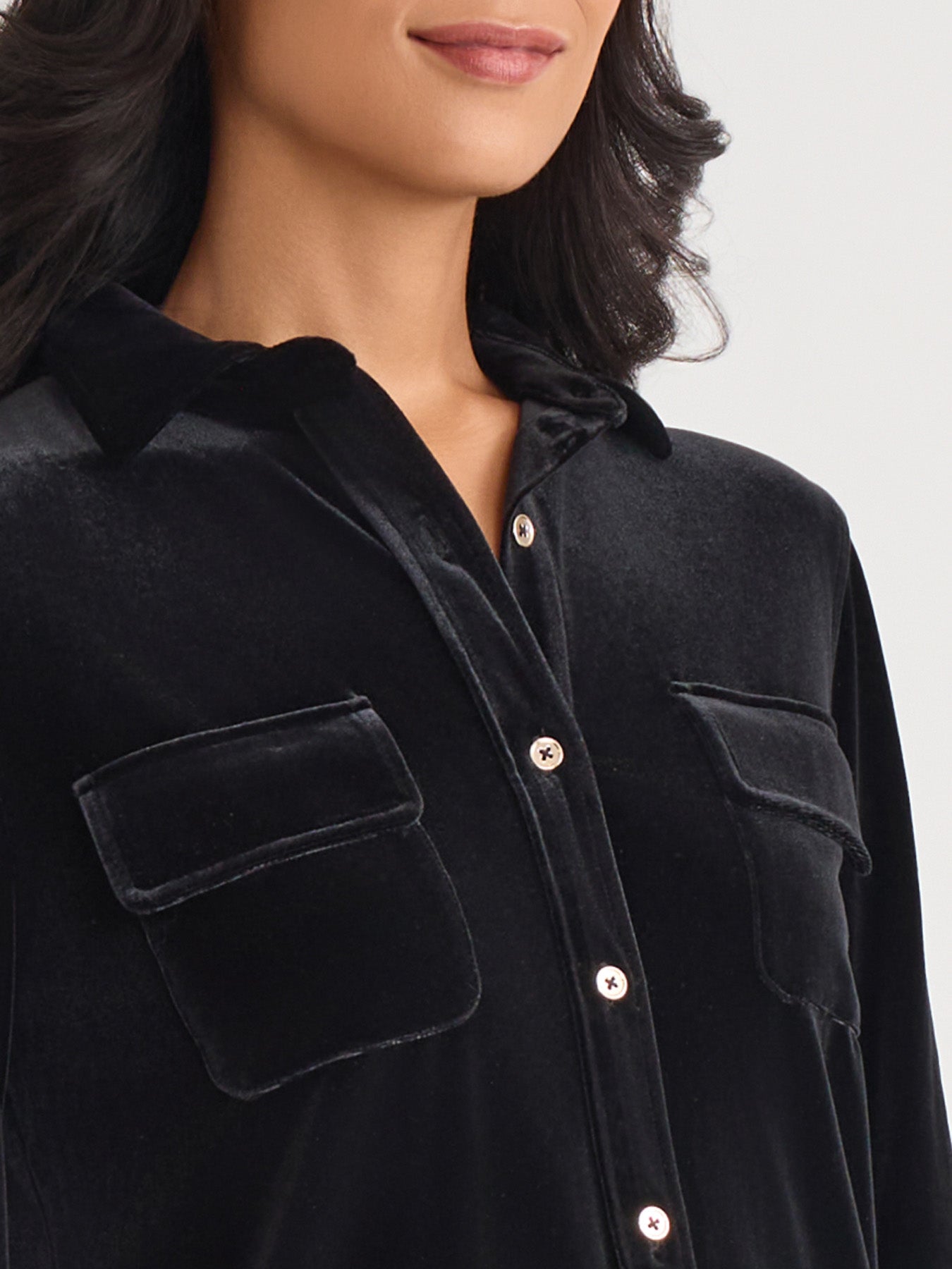 Button-Front Velour Utility Shirt