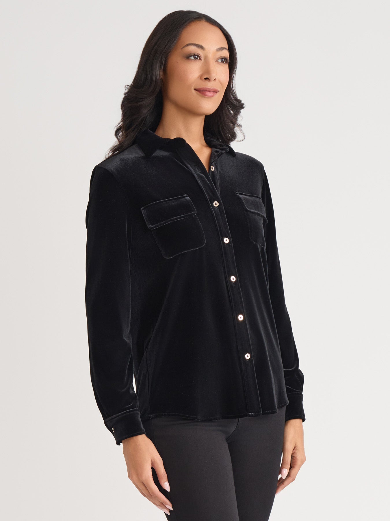 Button-Front Velour Utility Shirt