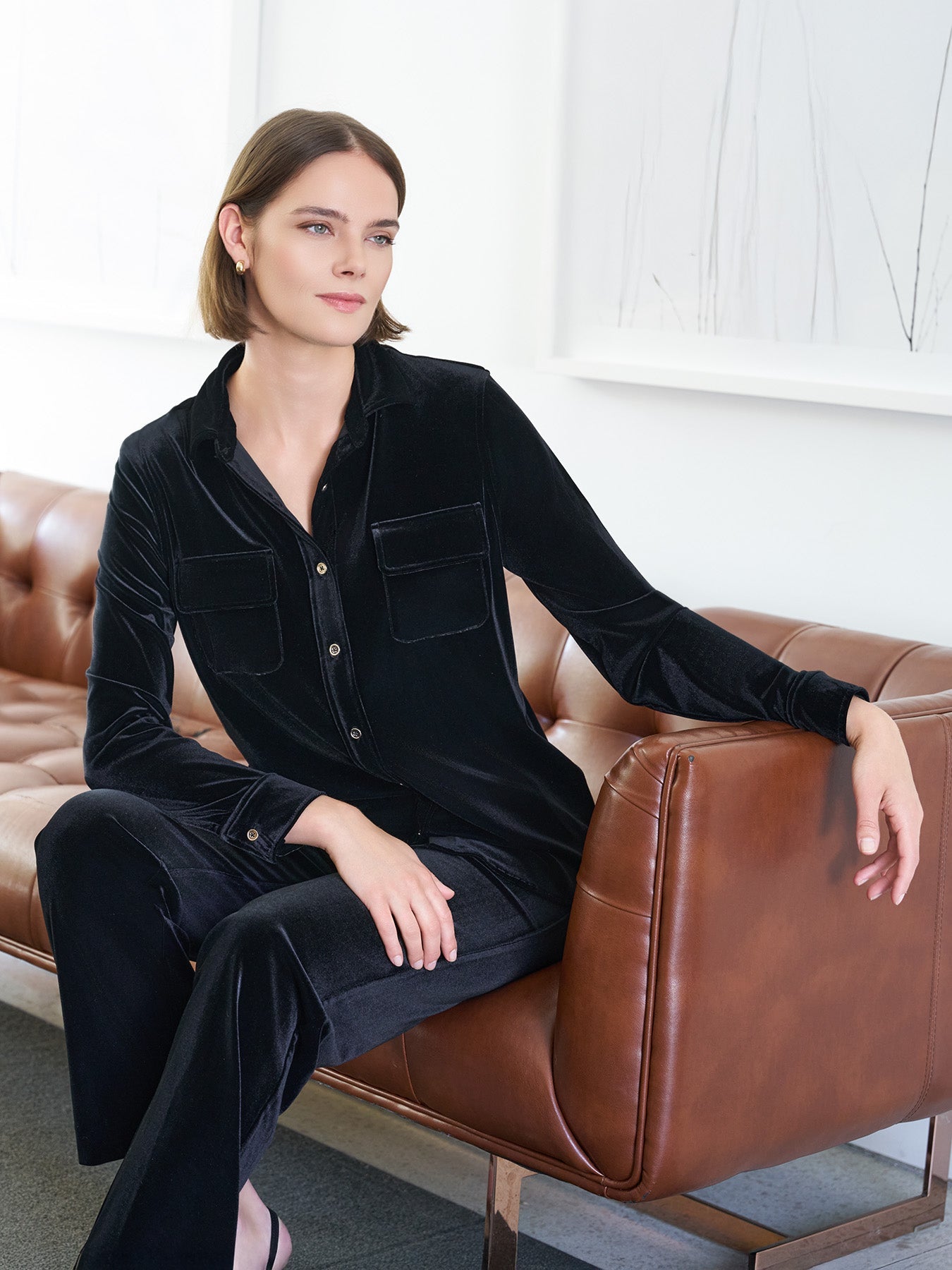 Button-Front Velour Utility Shirt