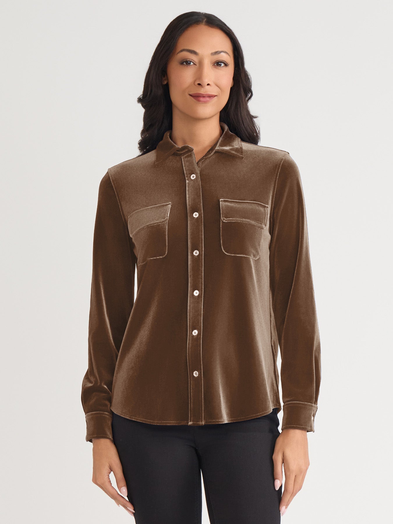 Button-Front Velour Utility Shirt