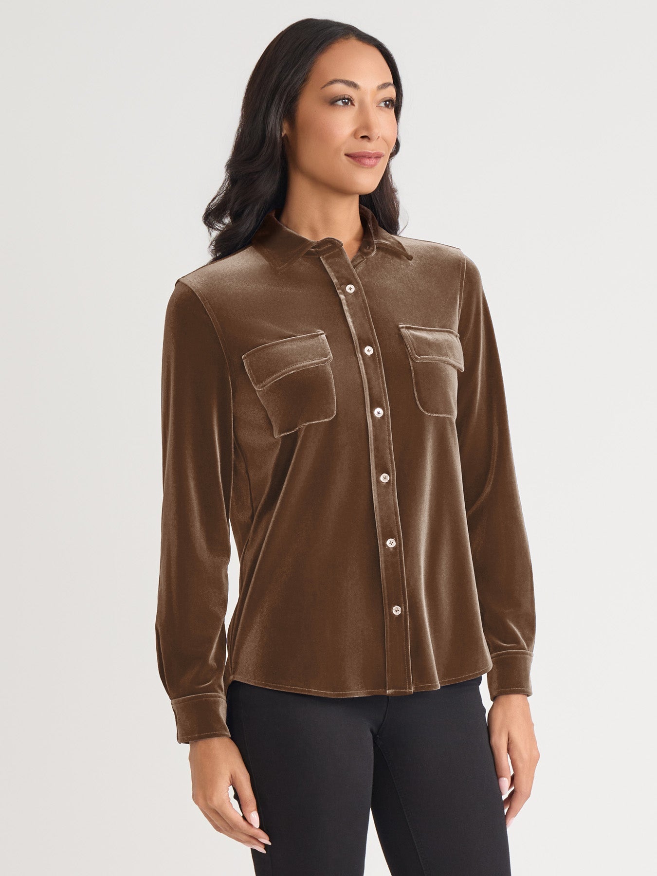 Button-Front Velour Utility Shirt