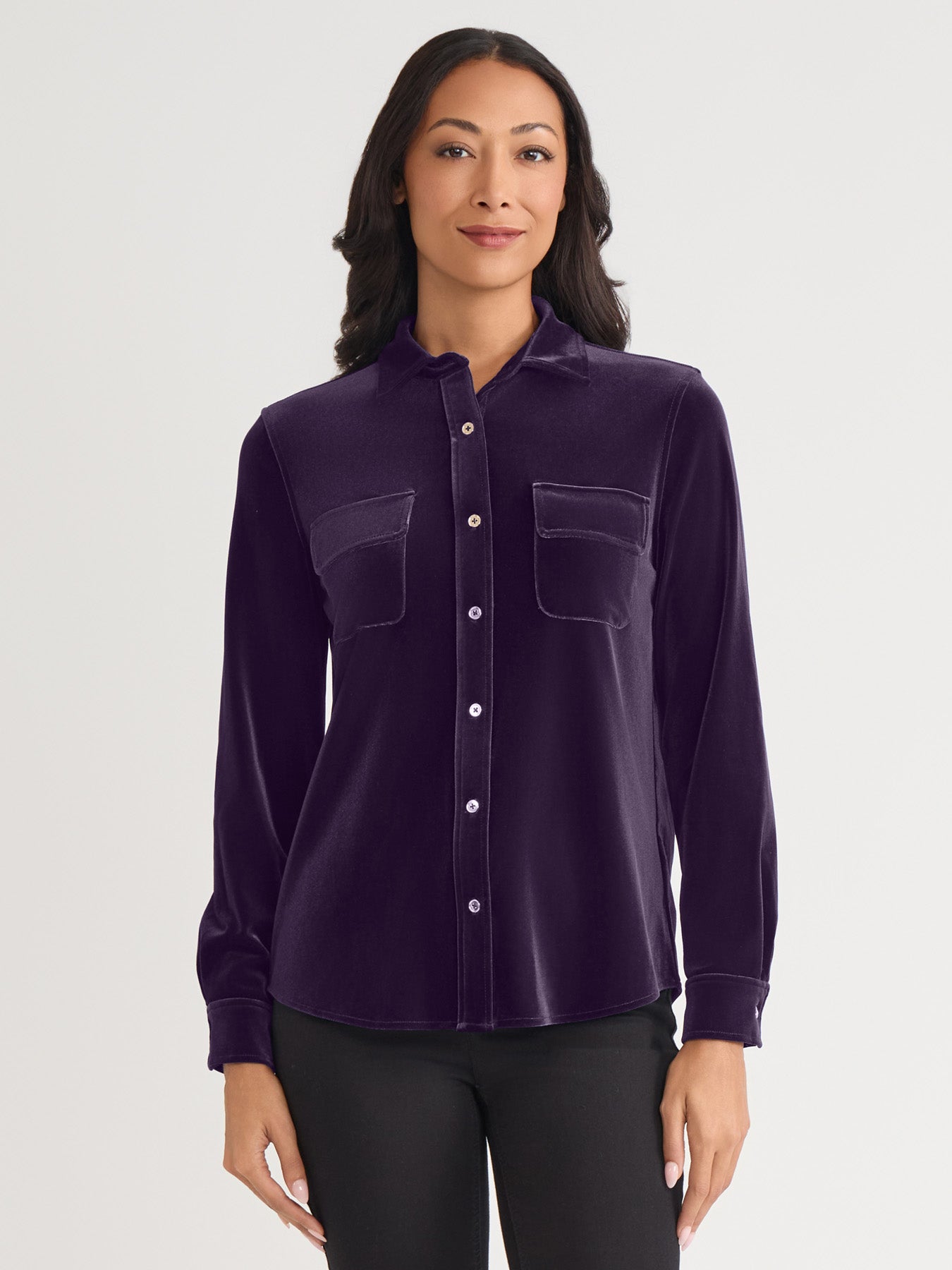 Button-Front Velour Utility Shirt