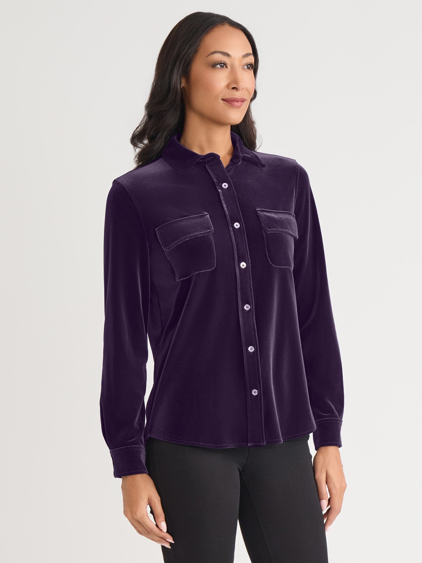 Button-Front Velour Utility Shirt