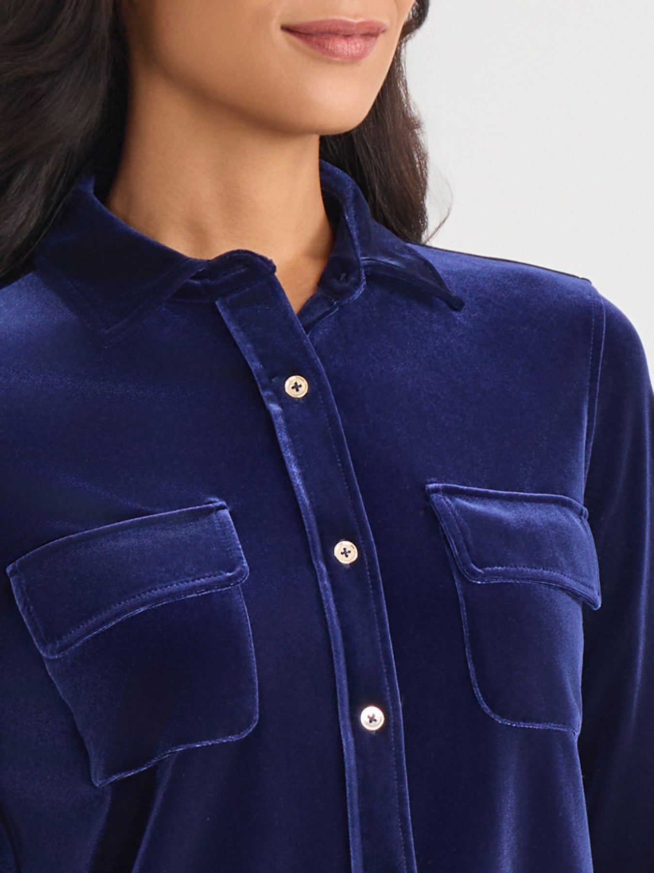 Button-Front Velour Utility Shirt