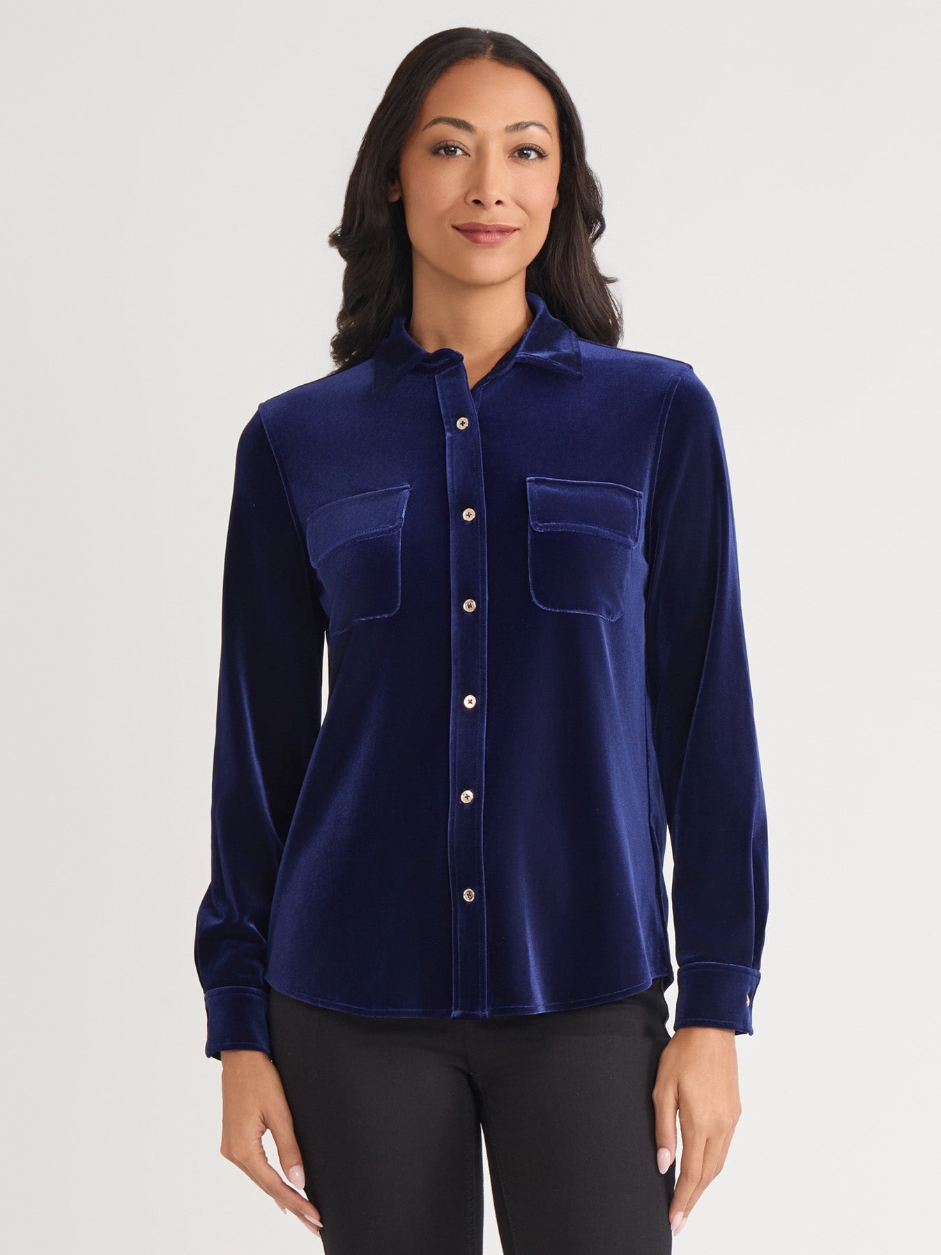 Button-Front Velour Utility Shirt