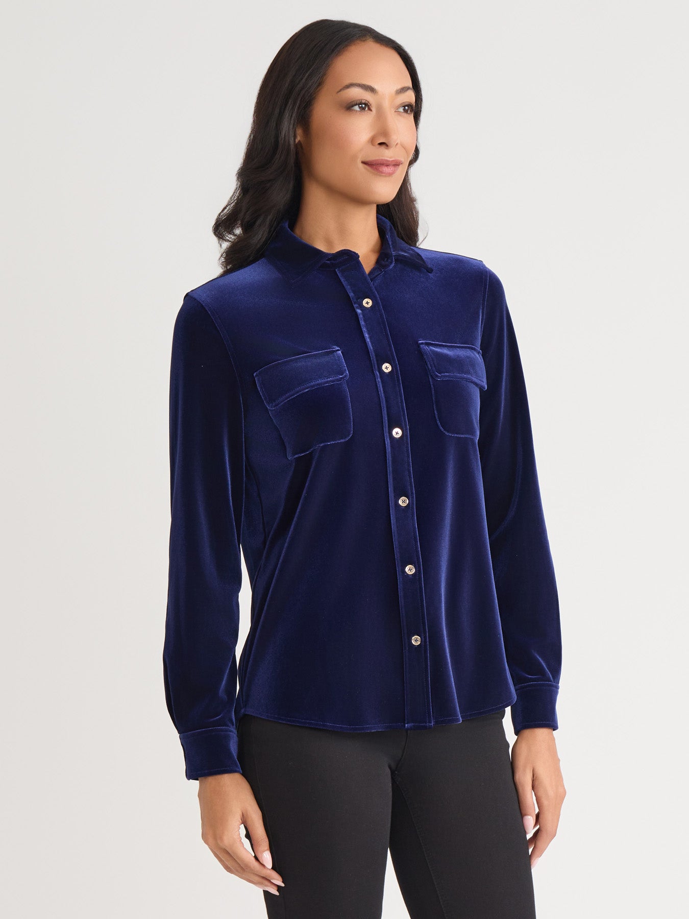 Button-Front Velour Utility Shirt