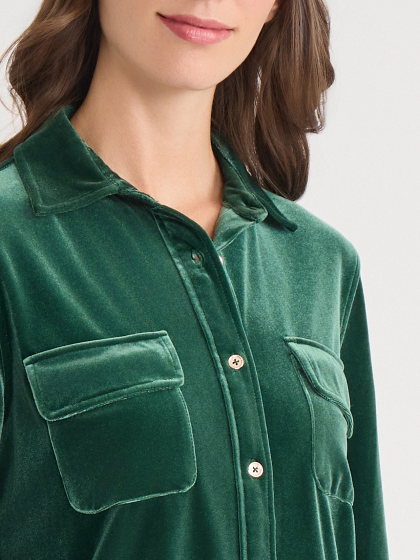 Button-Front Velour Utility Shirt