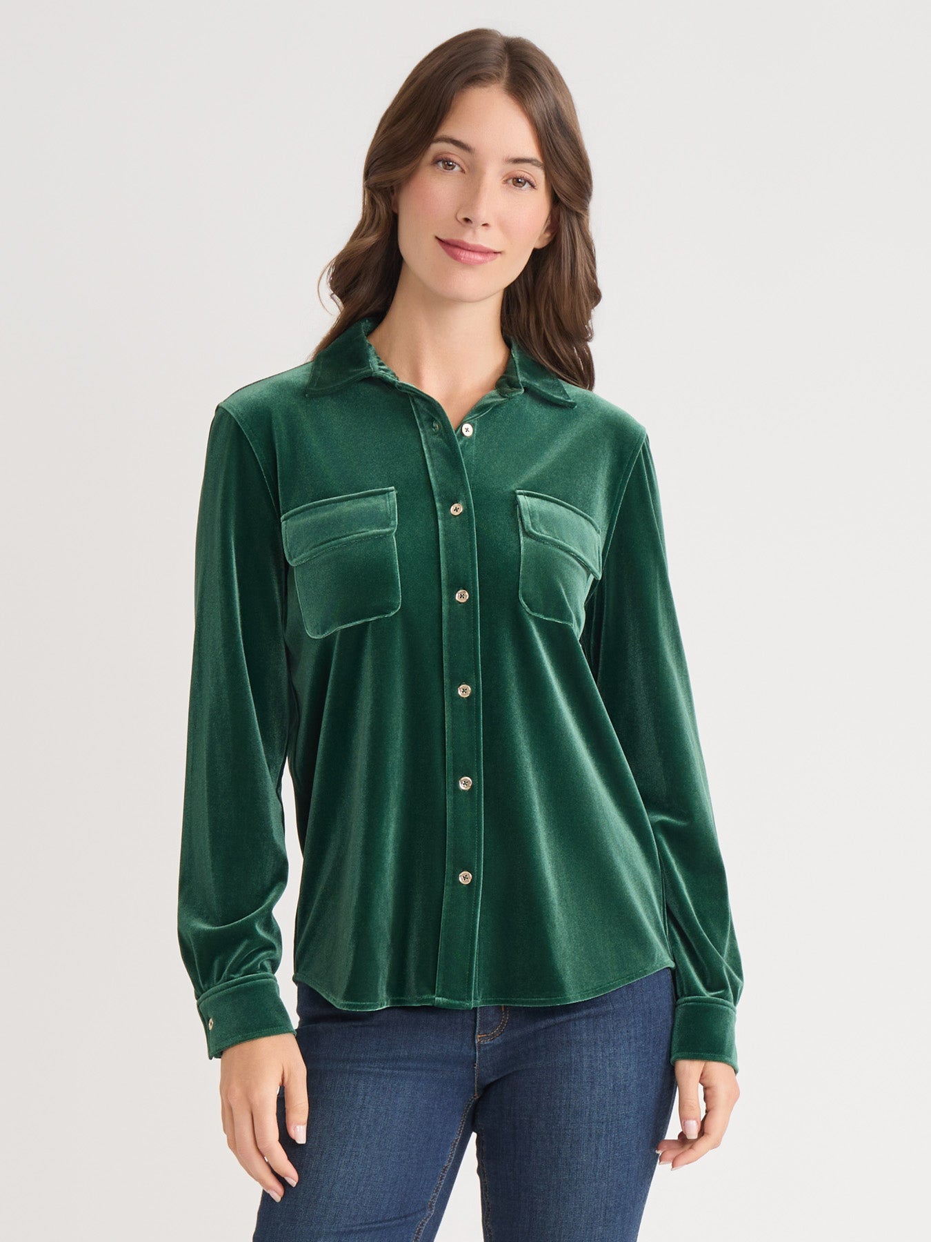 Button-Front Velour Utility Shirt