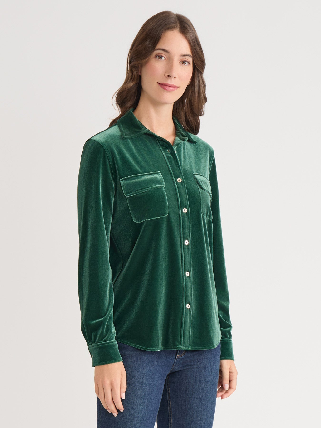 Button-Front Velour Utility Shirt