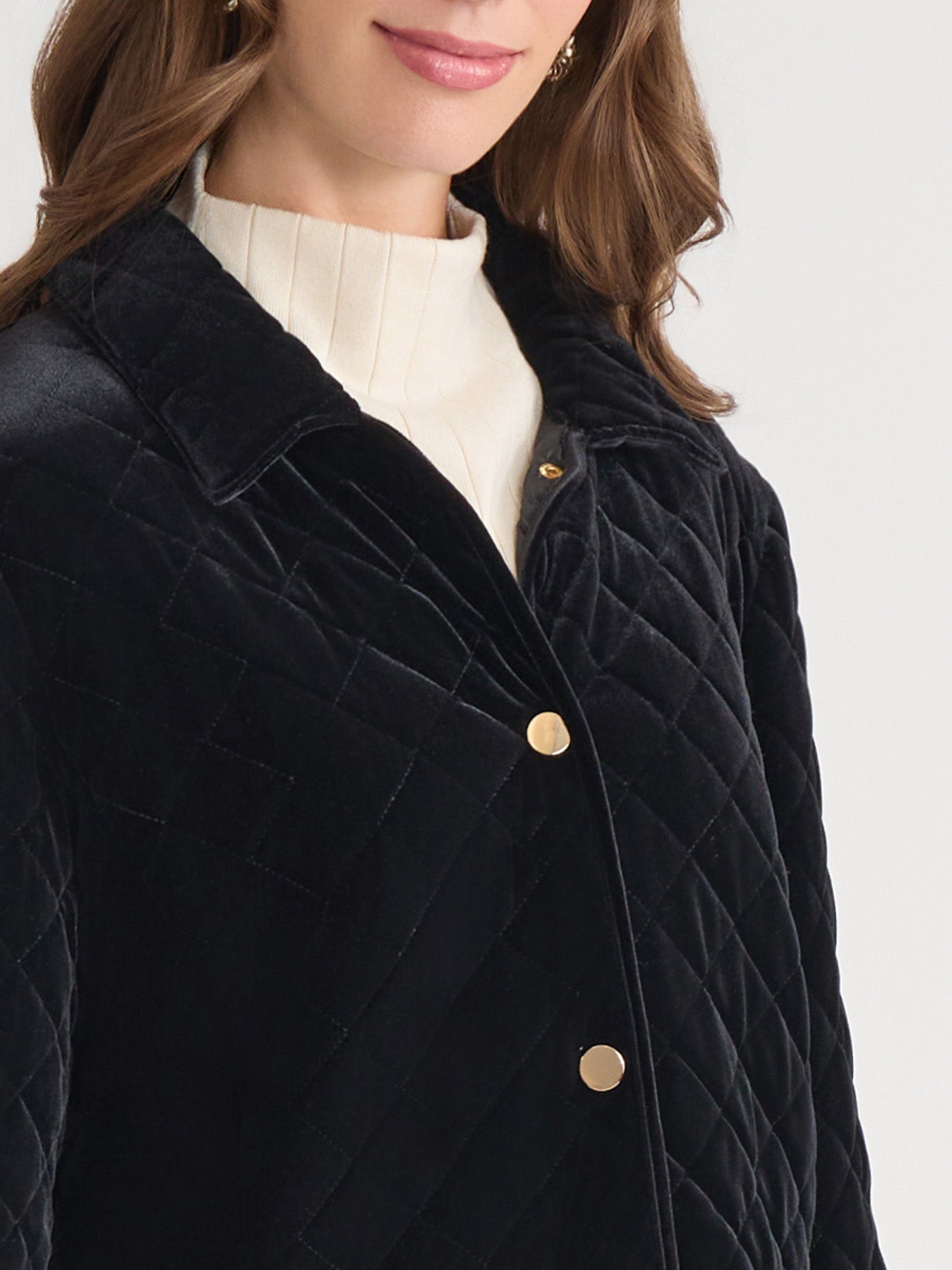 Petite Snap Front Quilted Jacket, Velvet