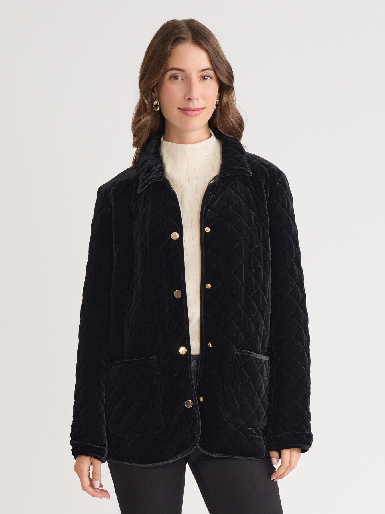 Petite Snap Front Quilted Jacket, Velvet