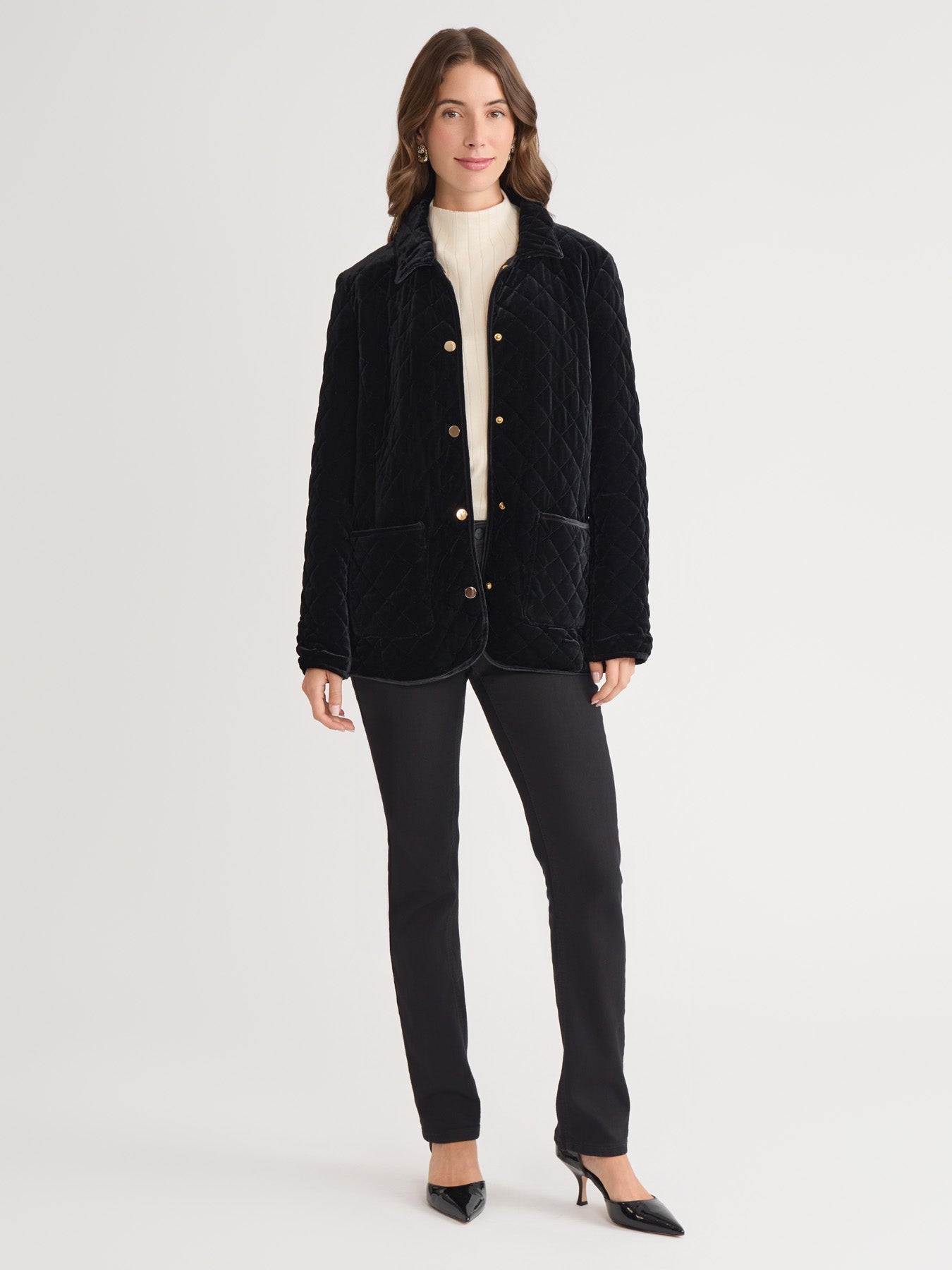 Snap Front Quilted Jacket, Velvet