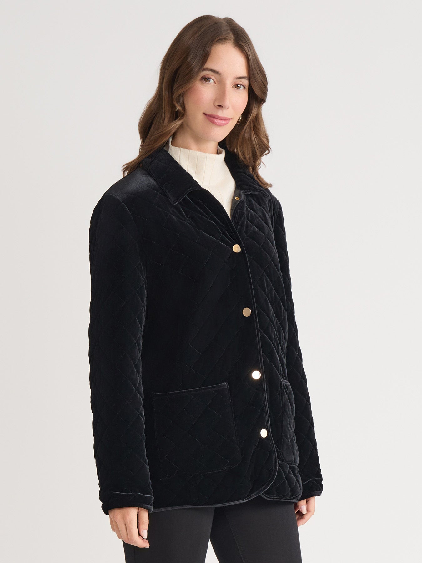 Petite Snap Front Quilted Jacket, Velvet