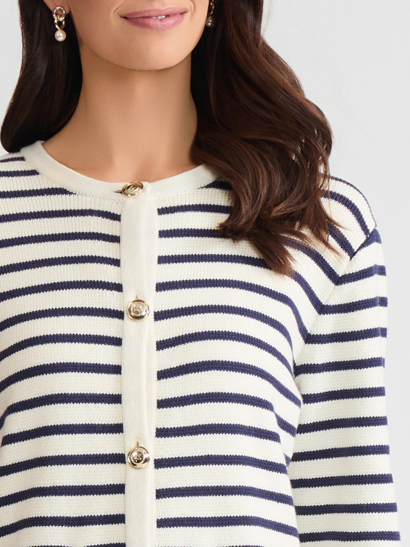 Button Front Stripe Cardigan