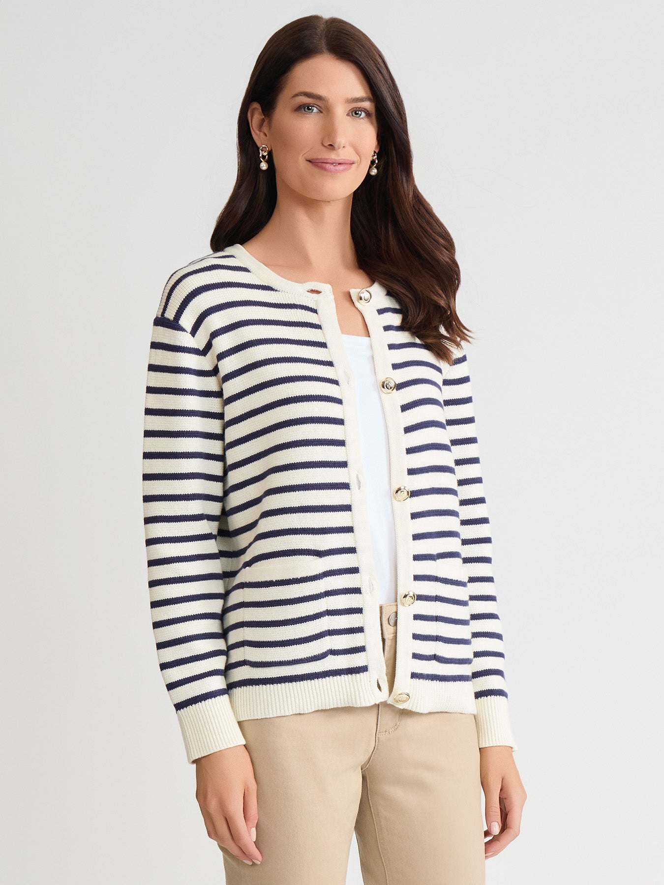 Button Front Stripe Cardigan