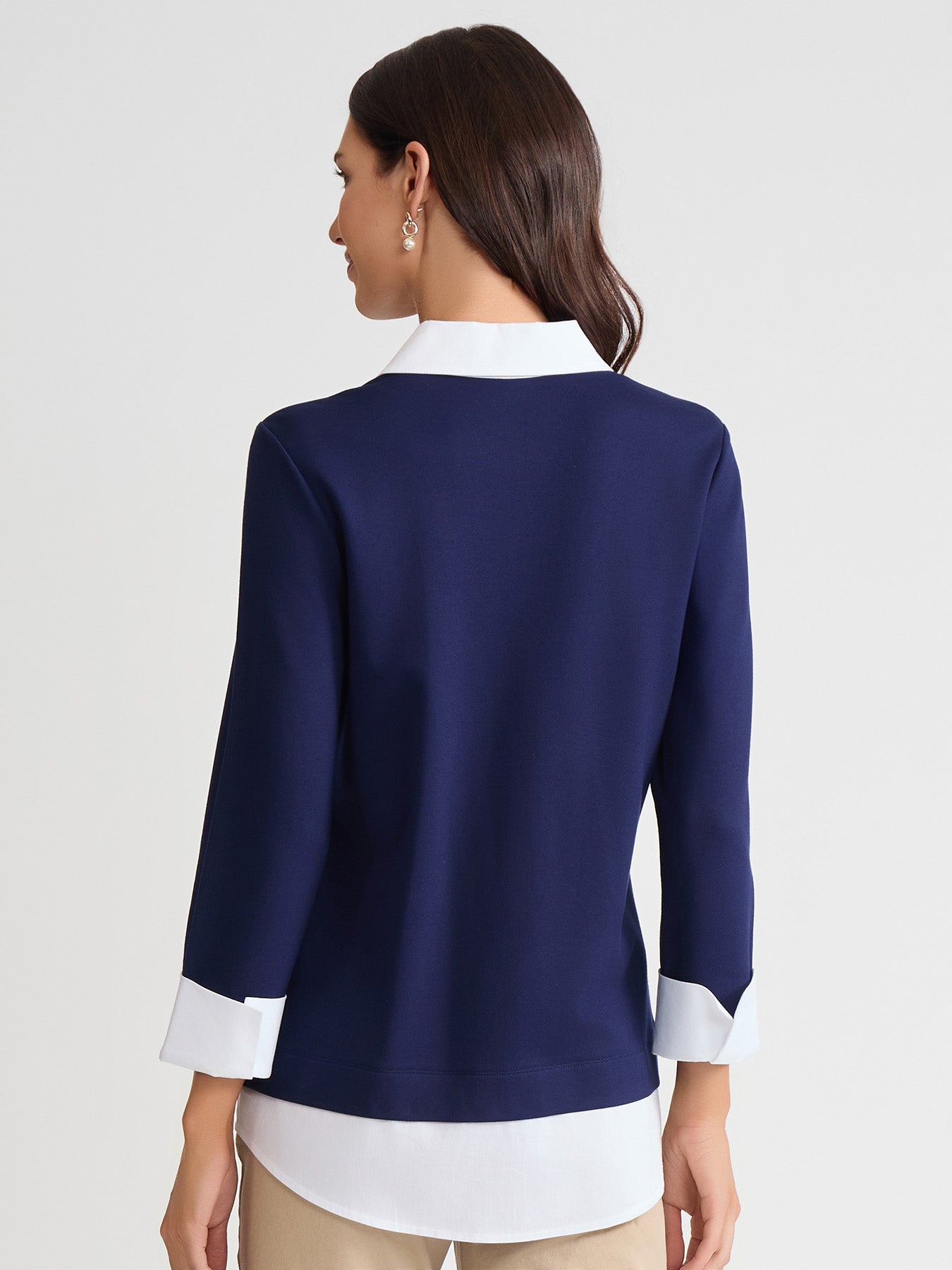 Collared Shirt V-Neck Two-Fer Top