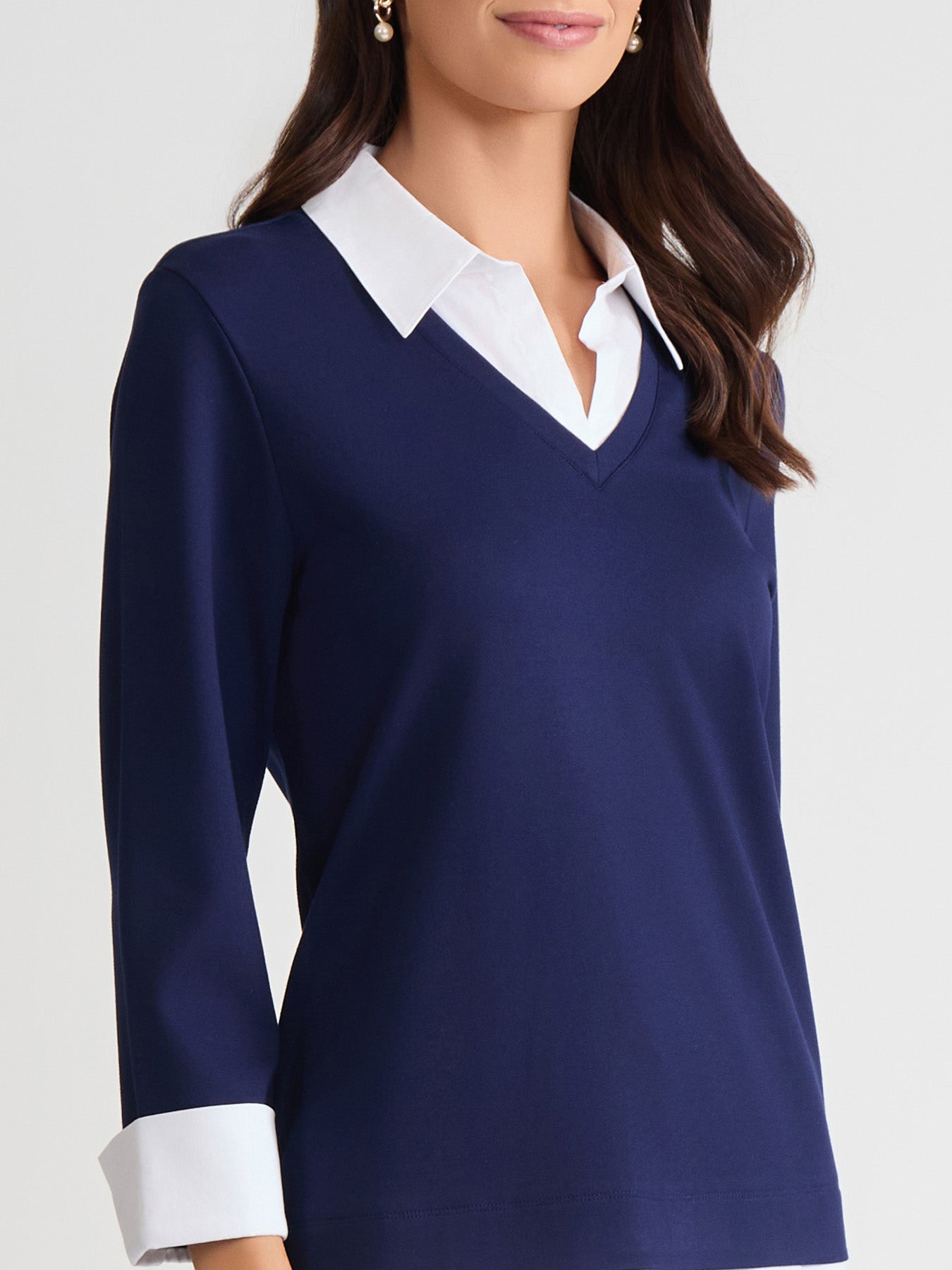 Collared Shirt V-Neck Two-Fer Top