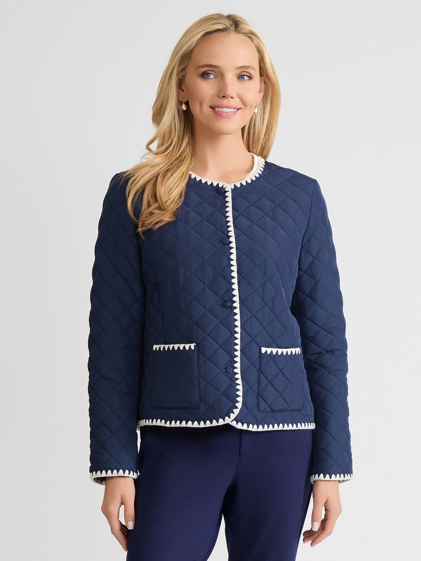 Contrast Trim Quilted Jacket