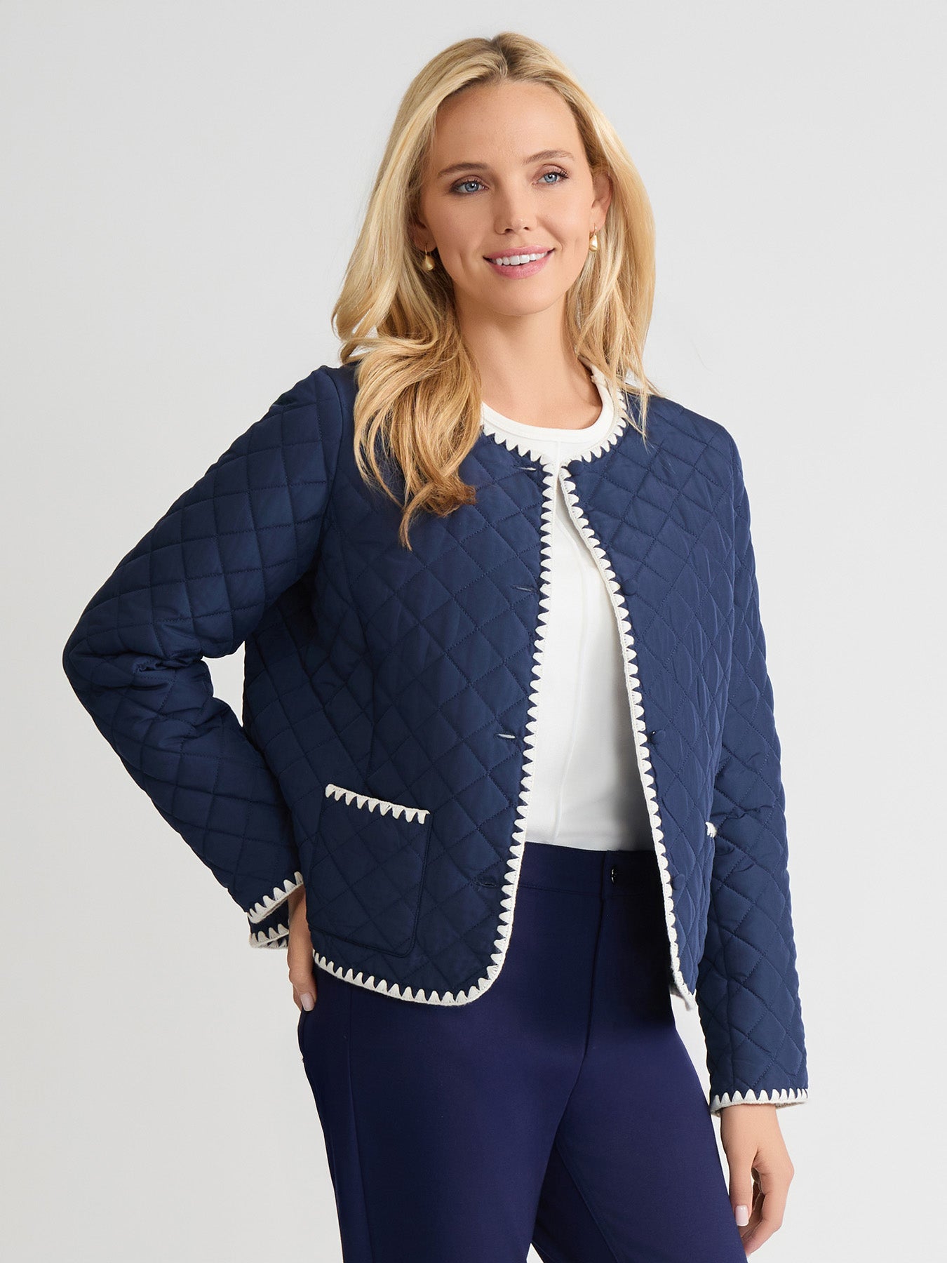 Contrast Trim Quilted Jacket