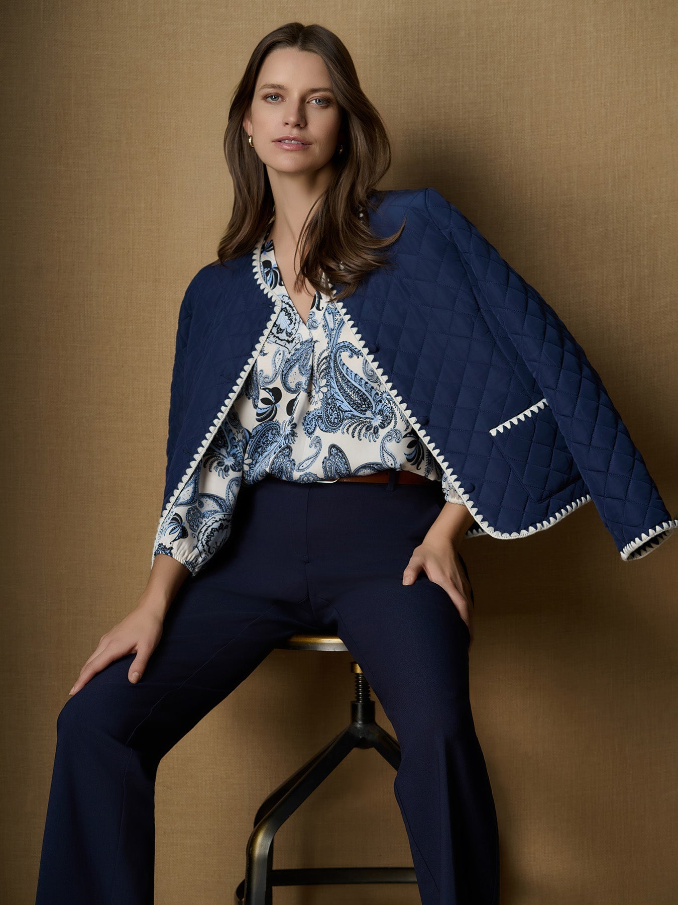 Contrast Trim Quilted Jacket